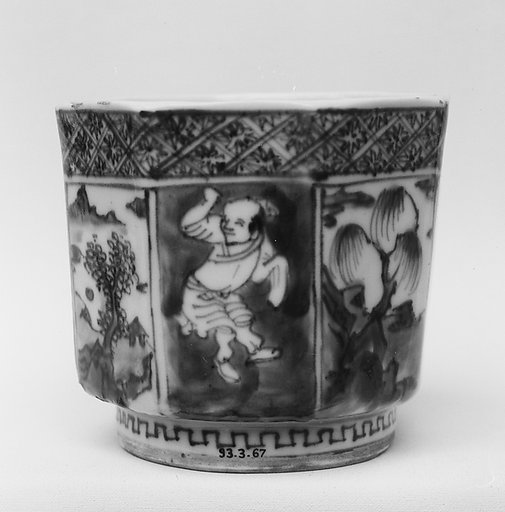 Hexagonal Cup with Chinese Figures and Landscapes