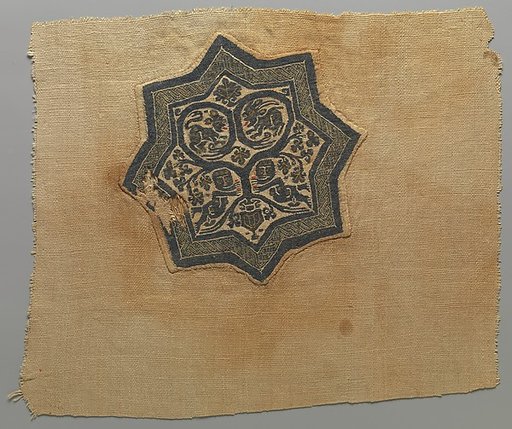 Textile Fragment with Inhabited Vine in an Eight-Pointed Star
