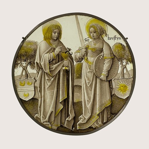 Heraldic Roundel with Saints John the Evangelist and Christina