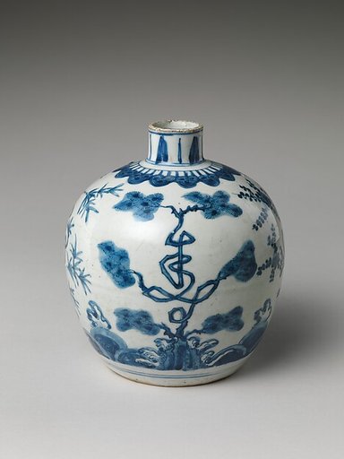 Jar decorated with auspicious characters amid plants
