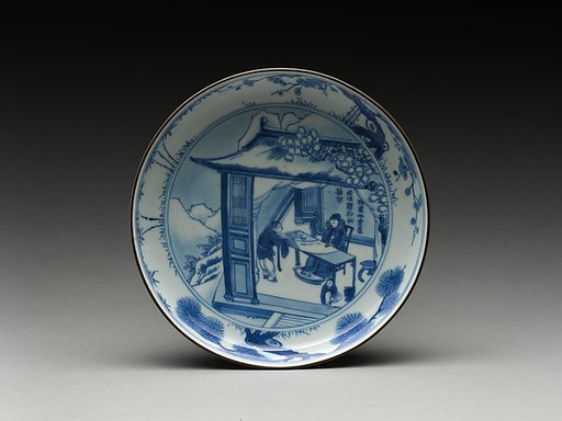 Dish with a scholar writing on a snowy night