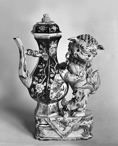 Hexagonal ewer with lion and cub