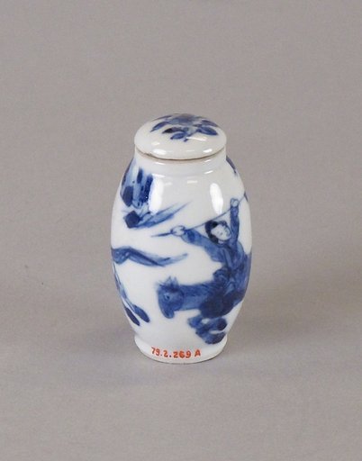 Miniature covered jar with female rider