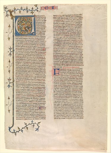 Initial "V" from the commentary of Nehemiah, one of six illustrated leaves from the Postilla Litteralis (Literal Commentary) of Nicholas of Lyra