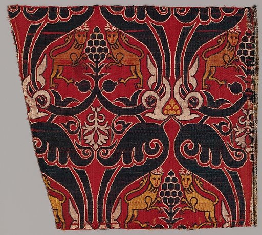 Silk Fragment with Lions and Pomegranates