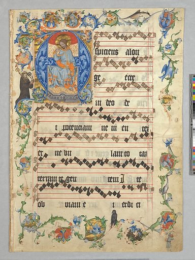 Bifolium with Christ in Majesty in an Initial A, from an Antiphonary