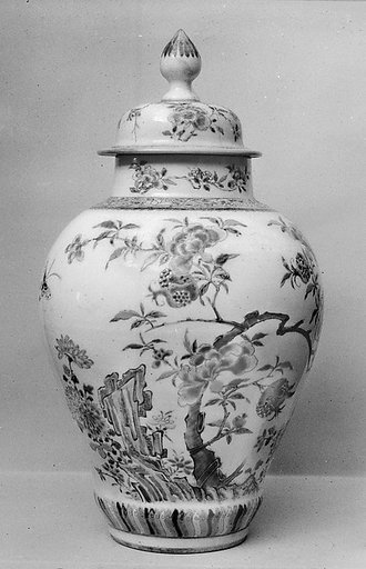 Covered jar with butterflies and flowers