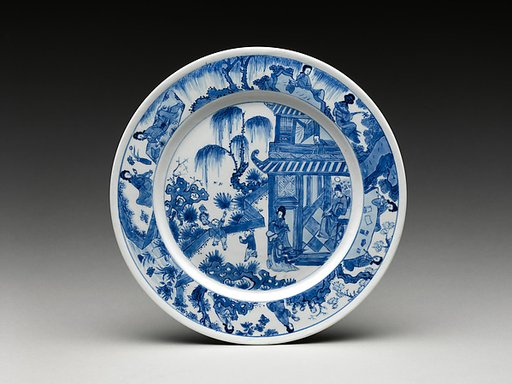 Dish with scene of a family