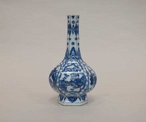 Hexagonal vase with ladies, plants, and landscape