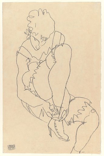 Woman Buttoning Her Shoes (recto); Study for Reclining Nude with Arms Raised (verso)