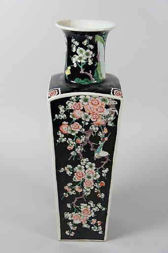 Square vase with birds and flowers