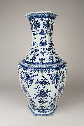 Hexagonal vase with Rococo-style flowers