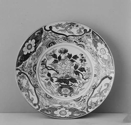 Large Dish with Peony Bouquet and Cherry Blossom Rafts