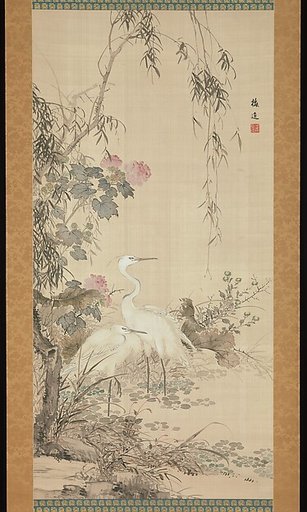 Egrets, Peonies, and Willows