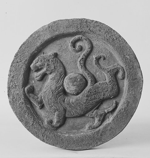 Roof tile end with tiger