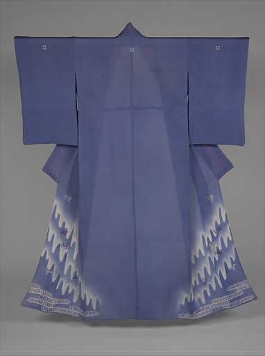 Unlined Summer Kimono (Hito-e) with Plovers in Flight over Stylized Waves