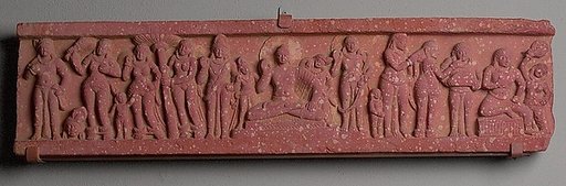 Section from a Frieze with a Seated Buddha and Attendants