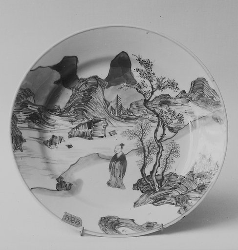 Dish with Scholar in a Landscape