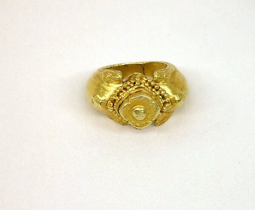Ring with Almond-Shaped Bezel and Granulate Designs