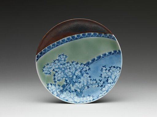 Dish with Cherry Blossoms and Textile Curtains