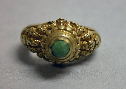 Ring with Inset Circular Green Stone
