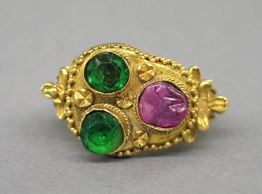 Ring with Bezel of Three Stones and Foliate Designs