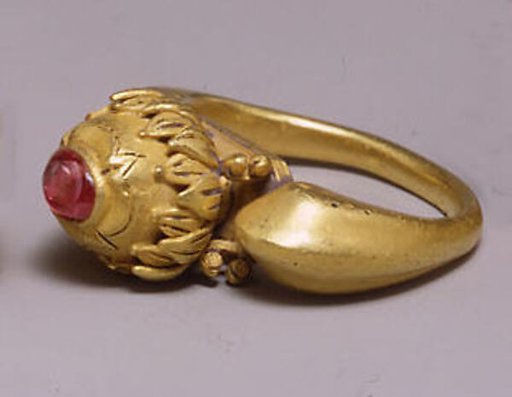 Stirrup-Shaped Ring with Red Stone in Circular Mount