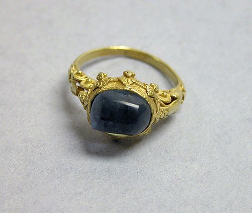 Ring with Blue Stone and Filigree Designs on Mount