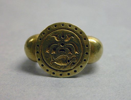 Ring with Circular Bezel with Inscribed Fish Motif and "Sri"