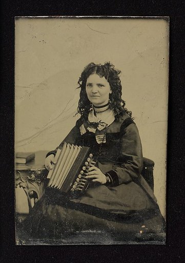 Woman Holding an Accordion tintype