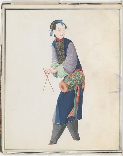 Watercolor of musician playing drum