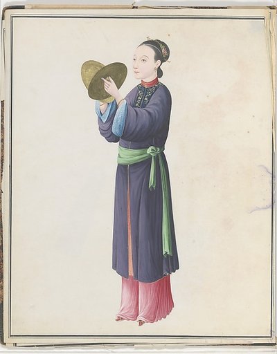 Watercolor of musician playing bo (tongbo)