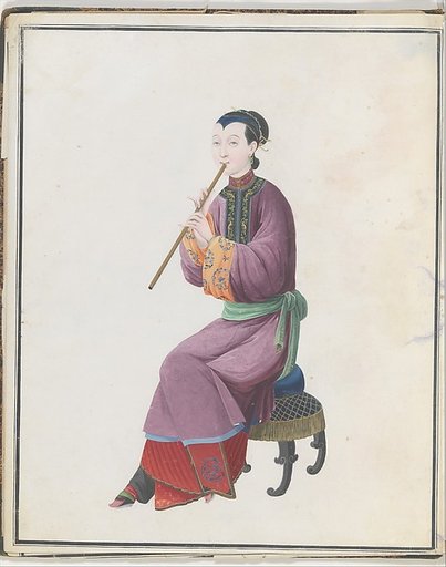 Watercolor of musician playing xiao
