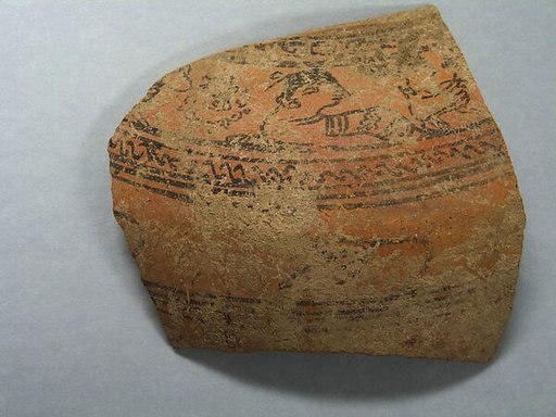 Shard:  Shoulder of Vessel with Profile of Offerer with Flower
