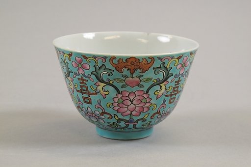 Cup with flowers, bats, and characters of happiness (xi)