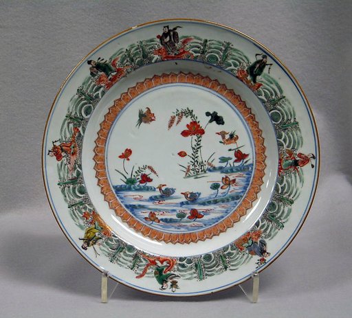 Plate with lotus pond and Daoist immortals