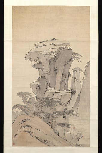 Scholar Contemplating Towering Rock