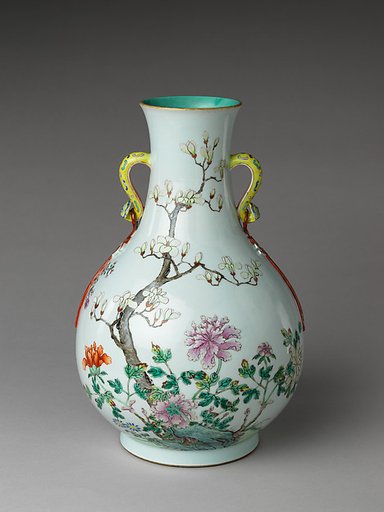 Vase with magnolia, crab apple, and peony