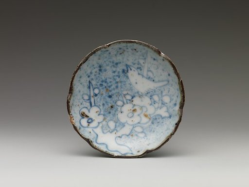 Set of Five Small Dishes (Kozara) with Flowering Plum and Warbler