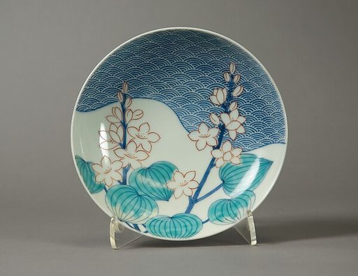 Dish with Design of Waves and Water Plants