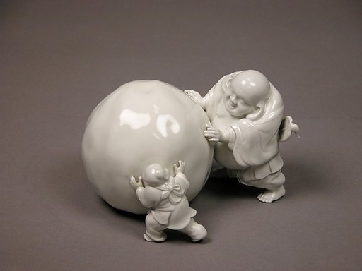 Snowball Pushed by Hotei and a Child