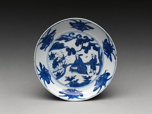 Dish with scholar by a lotus pond