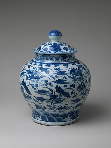 Jar with Ducks in Lotus Pond