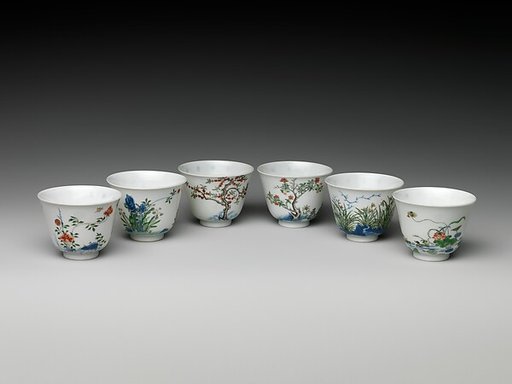Set of wine cups with flowers of the twelve months