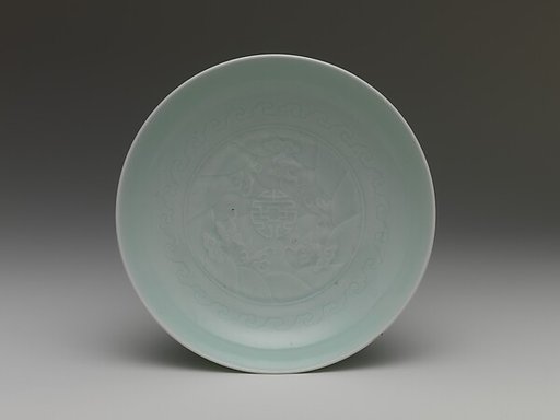 Dish with waves and medallion character of longevity (shou)