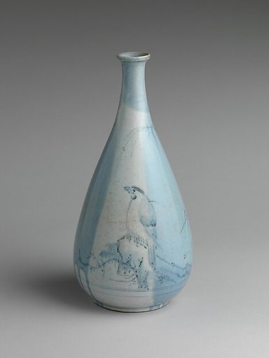 Sake Bottle (Tokkuri) with Bird on a Rock under Willow Tree