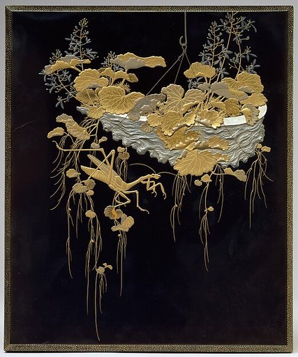Shikishi (square calligraphy paper) Box with Design of Flowers and Praying Mantis