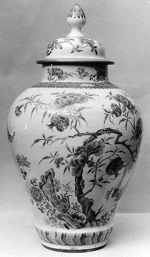 Covered jar with butterflies and flowers