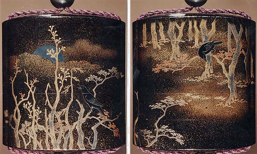 Case (Inrō) with Design of Trees, Crow, and Moon