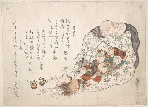 Hotei Opening His Bag which Is Full of Small Boys
